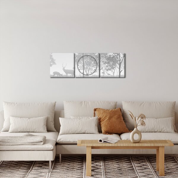 Obraz - Łąka z jeleniami (z zegarem) (90x30 cm)