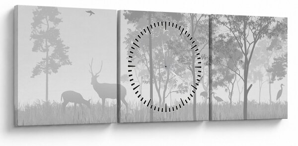 Obraz - Łąka z jeleniami (z zegarem) (90x30 cm)