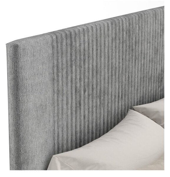 Szare tapicerowane łóżko dwuosobowe ze schowkiem ze stelażem 140x200 cm Etero – Maison de Rêve