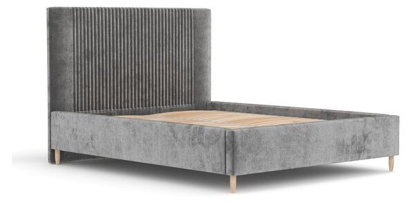 Szare tapicerowane łóżko dwuosobowe ze schowkiem ze stelażem 140x200 cm Etero – Maison de Rêve