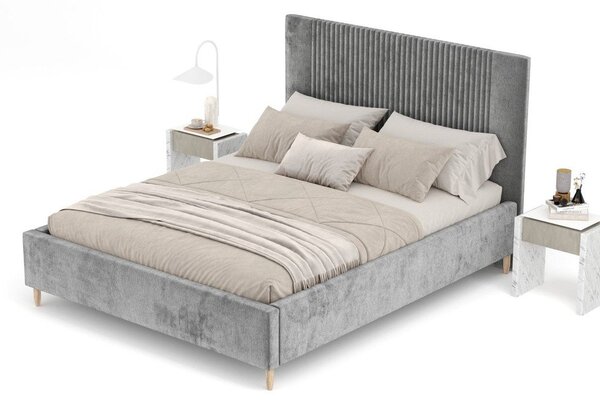 Szare tapicerowane łóżko dwuosobowe ze schowkiem ze stelażem 140x200 cm Etero – Maison de Rêve