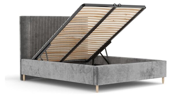 Szare tapicerowane łóżko dwuosobowe ze schowkiem ze stelażem 140x200 cm Etero – Maison de Rêve