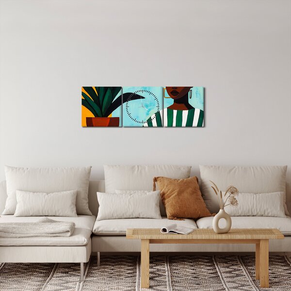 Obraz - Kobieta z kwiatem (z zegarem) (90x30 cm)