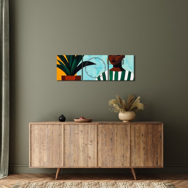 Obraz - Kobieta z kwiatem (z zegarem) (90x30 cm)