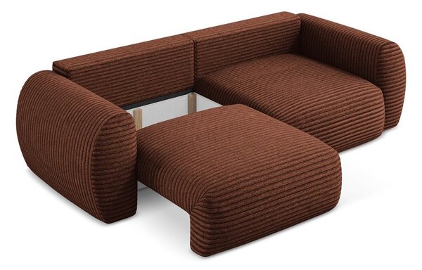 Sztruksowa rozkładana sofa w kolorze terakoty ze schowkiem266 cm Kini – Makamii