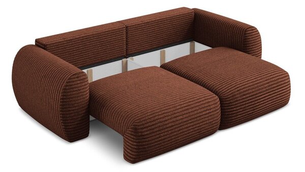 Sztruksowa rozkładana sofa w kolorze terakoty ze schowkiem266 cm Kini – Makamii