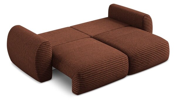 Sztruksowa rozkładana sofa w kolorze terakoty ze schowkiem266 cm Kini – Makamii