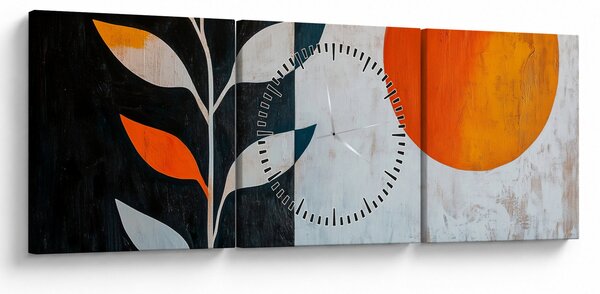 Obraz - Abstrakcja rośliny i słońca (z zegarem) (90x30 cm)