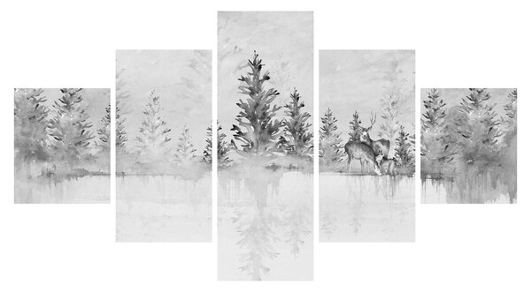 Obraz - Jeleń nad jeziorem (125x70 cm)