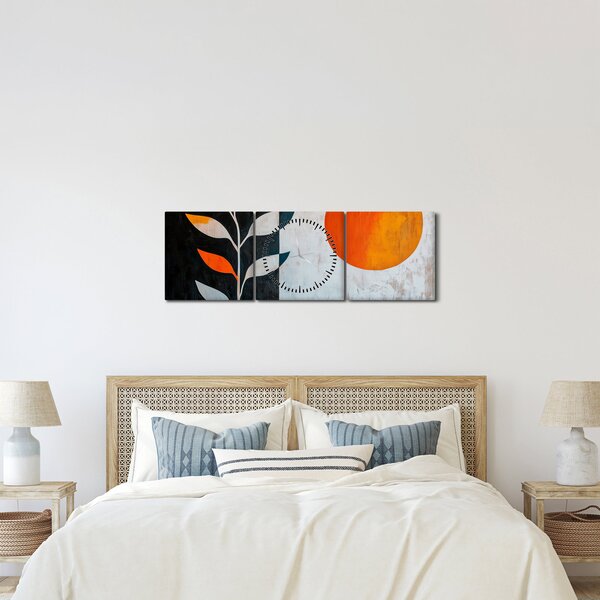Obraz - Abstrakcja rośliny i słońca (z zegarem) (90x30 cm)