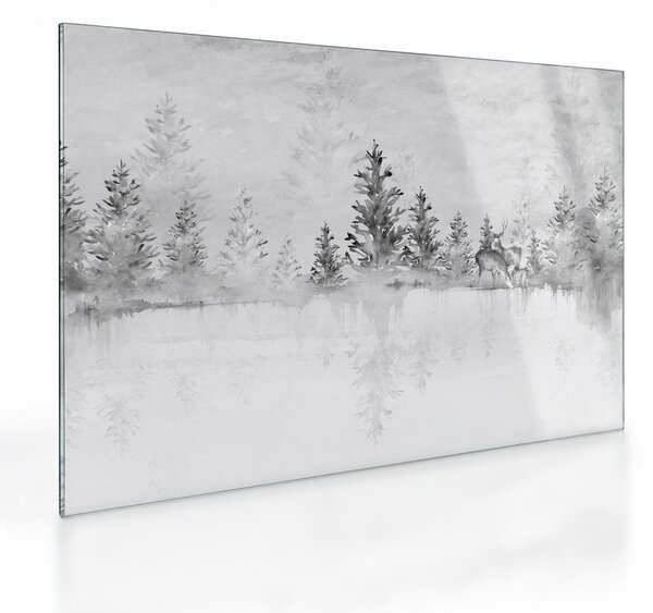 Obraz na szkle - Jeleń nad jeziorem (70x50 cm)