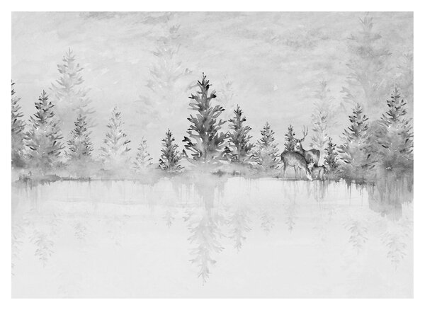 Obraz na szkle - Jeleń nad jeziorem (70x50 cm)