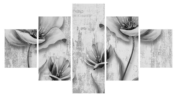 Obraz - Czarno-białe kwiaty na tle (125x70 cm)