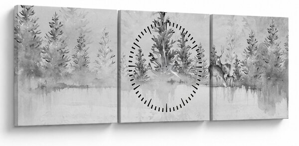 Obraz - Jeleń nad jeziorem (z zegarem) (90x30 cm)
