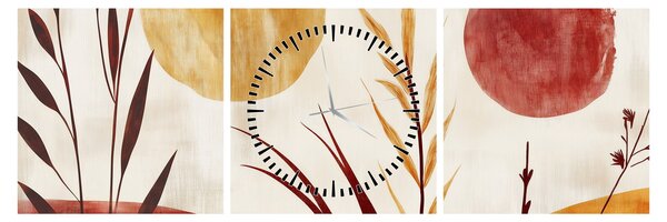 Obraz - Rośliny i okręgi (z zegarem) (90x30 cm)