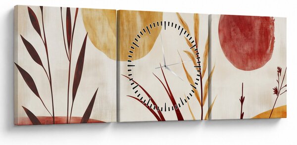 Obraz - Rośliny i okręgi (z zegarem) (90x30 cm)