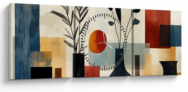 Obraz - Kubistyczne wazony (z zegarem) (90x30 cm)