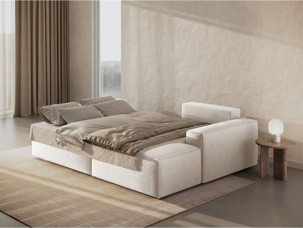 Biały rozkładany narożnik z materiału bouclé (prawostronny) Jodie – Micadoni Home