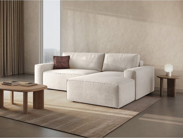 Biały rozkładany narożnik z materiału bouclé (prawostronny) Jodie – Micadoni Home