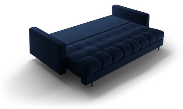 Ciemnoniebieska aksamitna rozkładana sofa ze schowkiem 222 cm Bali – Cosmopolitan Design