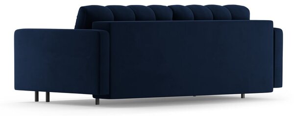 Ciemnoniebieska aksamitna rozkładana sofa ze schowkiem 222 cm Bali – Cosmopolitan Design