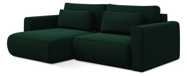 Zielony aksamitny rozkładany/ze schowkiem narożnik (lewostronny/z szezlongiem) Kapua – Makamii