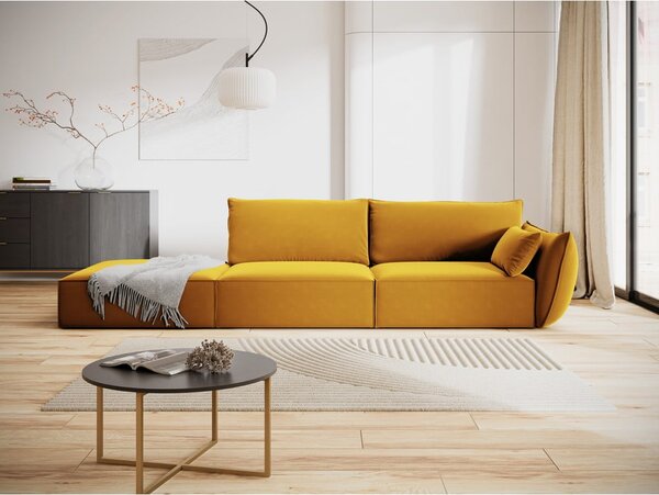 Musztardowa aksamitna sofa prawostronna 264 cm Vanda – Mazzini Sofas