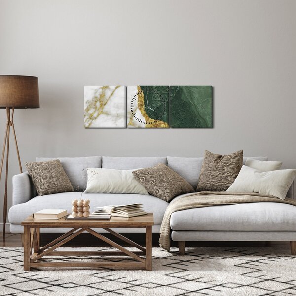 Obraz - Zielony marmur N⁰3 (z zegarem) (90x30 cm)