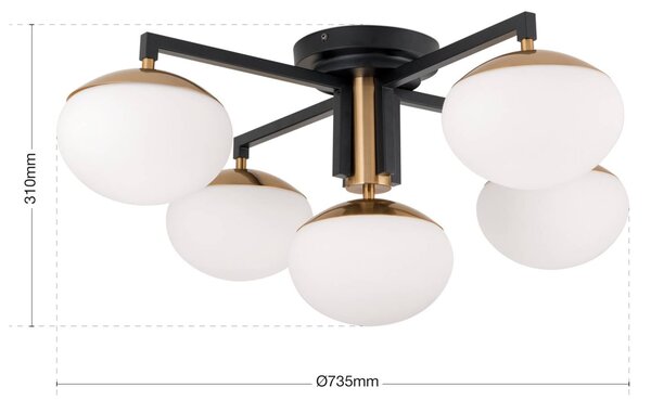 ORION Lampa sufitowa Josephine, możliwość ściemniania, czarny, salon / jadalnia, metal