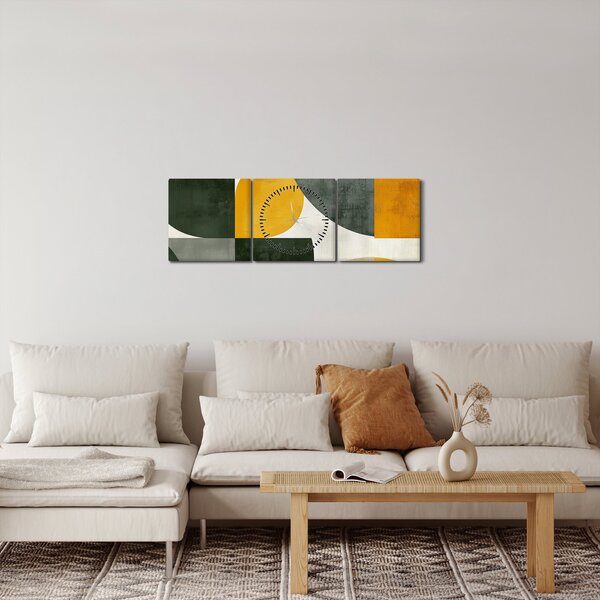 Obraz - Abstrakcja w oliwkowym kolorze (z zegarem) (90x30 cm)