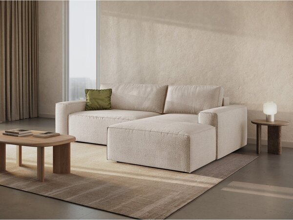 Beżowy rozkładany narożnik z materiału bouclé (prawostronny) Jodie – Micadoni Home