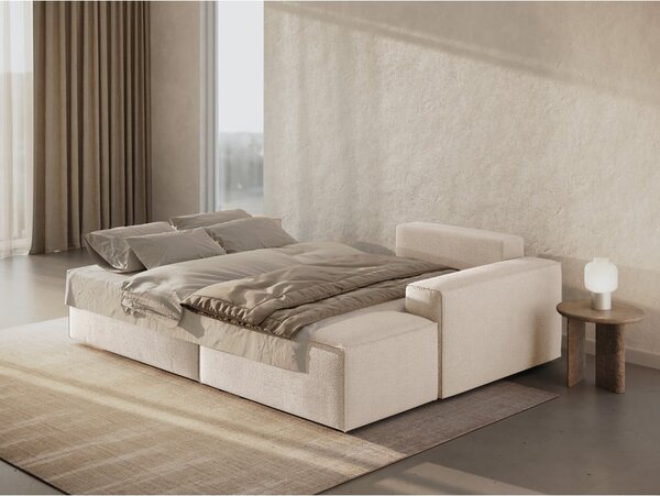 Beżowy rozkładany narożnik z materiału bouclé (prawostronny) Jodie – Micadoni Home