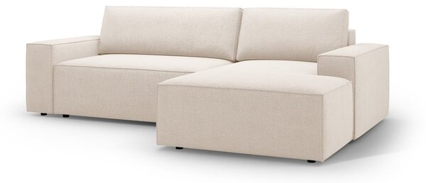 Beżowy rozkładany narożnik z materiału bouclé (prawostronny) Jodie – Micadoni Home
