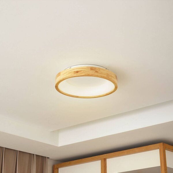Lampa sufitowa LED Samvel Lucande, jasne drewno, salon / jadalnia, drewno, nowoczesny