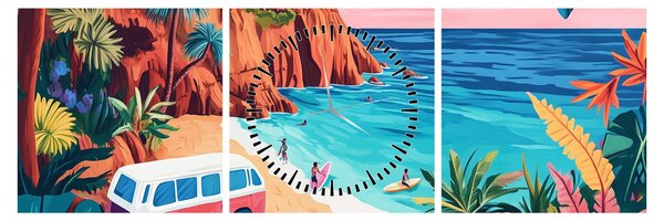 Obraz - Karawan nad oceanem (z zegarem) (90x30 cm)