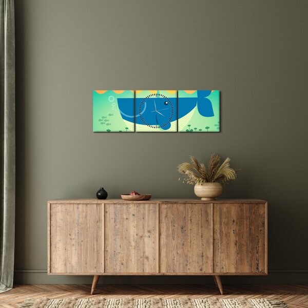 Obraz - Wesoły wieloryb w morzu (z zegarem) (90x30 cm)