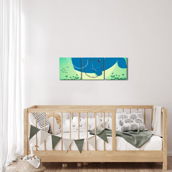 Obraz - Wesoły wieloryb w morzu (z zegarem) (90x30 cm)