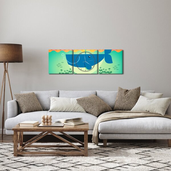 Obraz - Wesoły wieloryb w morzu (z zegarem) (90x30 cm)