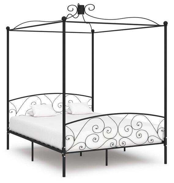 Rama łóżka z baldachimem, czarna, metalowa, 160 x 200 cm