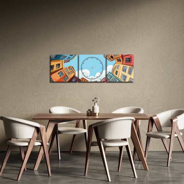 Obraz - Między domami (z zegarem) (90x30 cm)