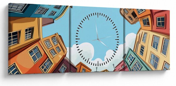 Obraz - Między domami (z zegarem) (90x30 cm)