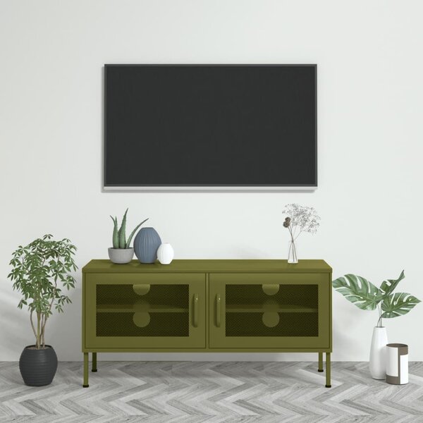 Szafka pod telewizor, oliwkowa, 105x35x50 cm, stalowa