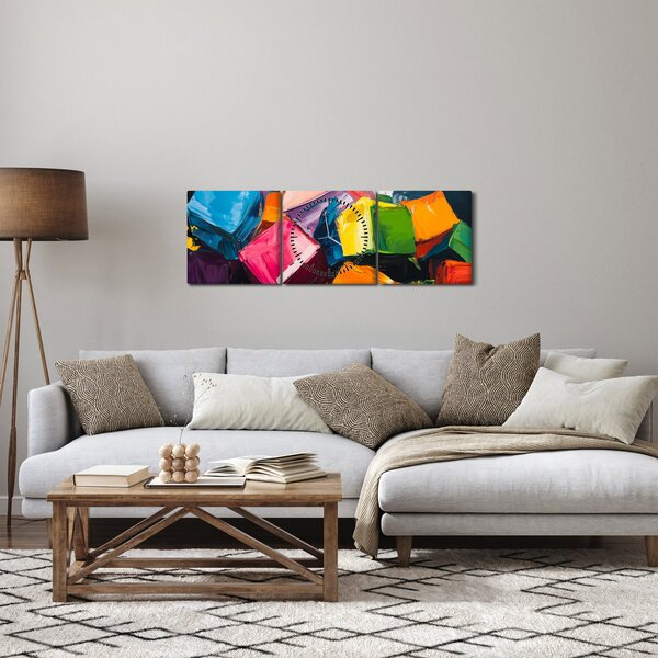 Obraz - Kolorowe kostki (z zegarem) (90x30 cm)