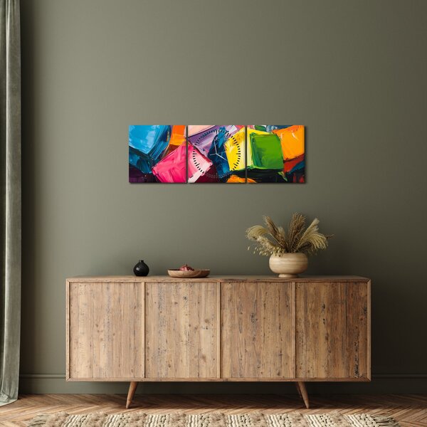 Obraz - Kolorowe kostki (z zegarem) (90x30 cm)
