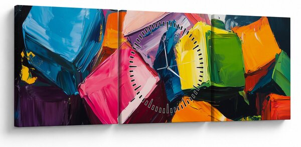 Obraz - Kolorowe kostki (z zegarem) (90x30 cm)