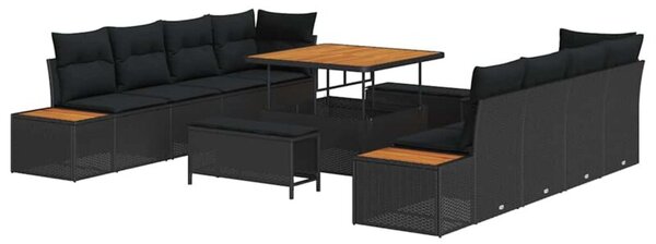 Zestaw Mebli Ogrodowych Komplet Wypoczynkowy 11-Częściowy Czarny Rattan Na Taras Balkon Ogród