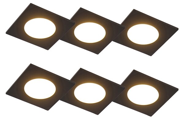Zewnetrzna Zestaw 6 wpuszczanych czarnych reflektorów z diodą LED z 3-stopniowym ściemnianiem IP65 - Simply Oswietlenie zewnetrzne