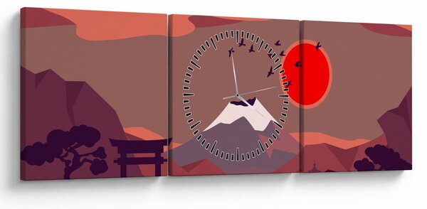 Obraz - Góry Fuji (z zegarem) (90x30 cm)