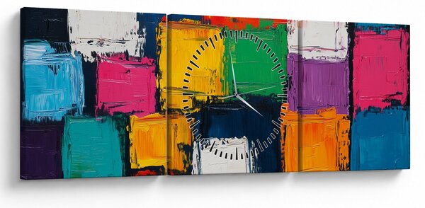 Obraz - Obraz z kolorowymi kwadratami (z zegarem) (90x30 cm)