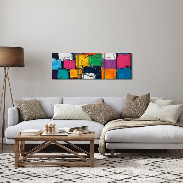 Obraz - Obraz z kolorowymi kwadratami (z zegarem) (90x30 cm)